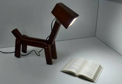 Ornate Wooden Dog Shape Adjustable Table Lamp