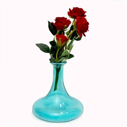 craftfry Home glass Flat Bottom Shape Flower Flower Vases for Home Decor, Side Corners, Living Room, Dining Room, Center Table, Bedroom, Centerpiece Glass Vase (9 inch, ocean blue) Glass Vase
