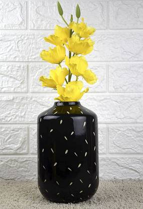 Dovetail Home Andtruten Ceramic Vase Black and Golden Medium Size Round Shape for Home Decor Ceramic Vase
