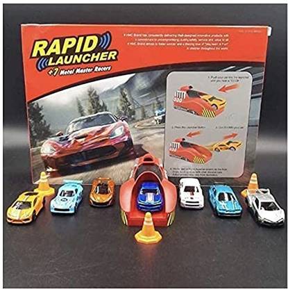 DIKUJI ENTERPRISE Happy kids Rapid car launcher with 7 metal master racer cars and One Launcher | Hot Cars Launchers Set with Free Wheels in Metal | Racing Car Launcher Set (7 in 1)| Speed car Launcher Set (Multicolor)