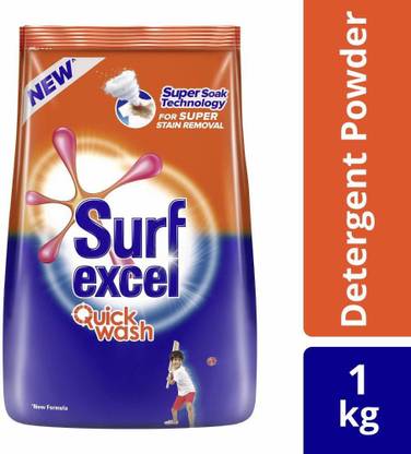 Surf excel Quick Wash Detergent Powder, With Power Of Lemon & Bleach, Removes Tough Stains, 1 Kg Detergent Powder