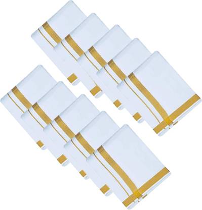 Prakasam Cotton Men's Gold Jari Border (1.28X2.00 mtrs) Single White Dhoti/ Golden Jari border ( pack of 10 ) Solid Men Dhoti