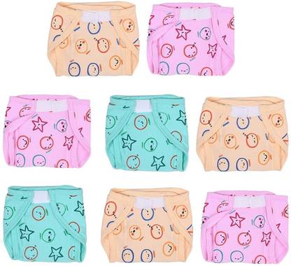 Kidsify Baby Cloth Velcro Nappies Triple Layer Cotton Cloth Diapers, Extra Padded- Extra Absorbent, Quick-Dry Adjustable Washable Reusable Langot Nappies Padded (Pack of 8)
