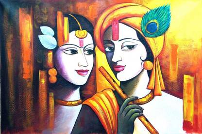 Wall poster of Radha Krishna Oil Painting Poster | Office Wall Decorative Poster | Radha Krishna painting (Without Frame) Paper Print