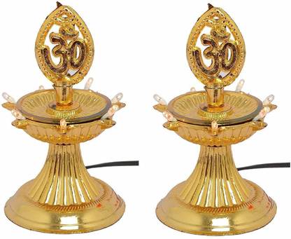 FYUGO 1 Layer Electric Gold LED Diya Plastic (Pack of 2) Table Diya Set (Height: 8 inch) Plastic (Pack of 2) Table Diya