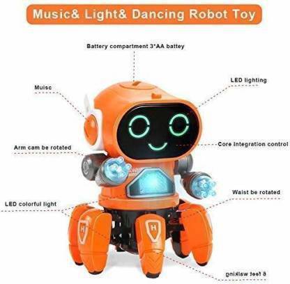 Toyvala Bot Robot Octopus Style, Colorful Lights, Music & All Direction Movement Toy205