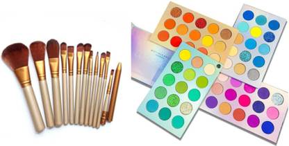SHAGGY Set of 12 Professional Makeup brushes with Beauty GIazed 60 Colour Board High Pigmented Eyeshadow Palette