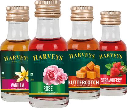 Harveys Flavouring Essence ( Vanilla, Rose, Butterscotch, Strawberry ) - Pack of 4 (28 ml x 4 ) Vanilla Liquid Food Essence