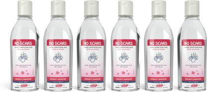 NO SCARS 70% Alcohol Based Hand sanitizer Kills 99.99% Germs Without Water-100ml (Pack of 6) Hand Rub Bottle