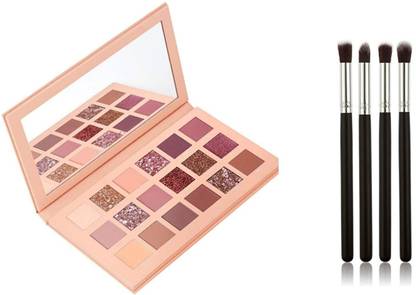 aadav New Nude Eyeshadow Palleter 18 Color With Black 4Pc Eyeliner Brush