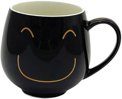 Art N Soul Printed Emoji Smiley Face Black Ceramic Coffee Mug