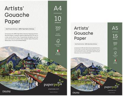 पेपर पेप Artists' Gouache Cold Pressed प्लेन 25 शीट्स A4 + A5 मल्टीपर्पस पेपर