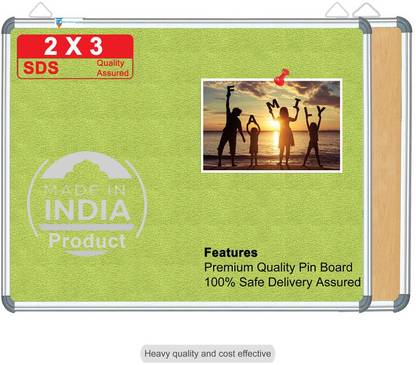 sunway Display Systems 2X3 ft. Dago Green Notice Board/Pin Board/Bulletin Board/Soft Board for Home, School, and Office Cork Cork Bulletin Board Cork Bulletin Board