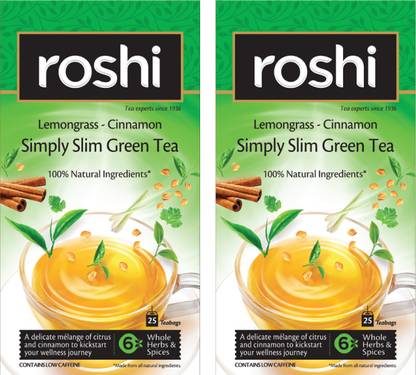 ROSHI Fitness Value Pack of Simply Slim Green Tea (50 Tea Bags) |Pack of 2 | Enriched with the goodness of Lemongrass and Cinnamon Green Tea Bags Box