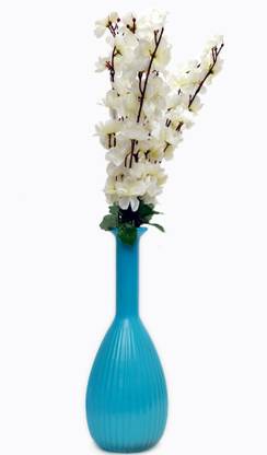 craftfry Trending Embossed Glass Flower Vase with Pumpkin Flask Shape for home decorative, Color Blue, Glass Glass Vase
