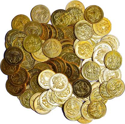 JDS PUJA ARTICLES Lakshmi Kubera 108 Gold Plated Copper Pooja Coins Copper Yantra