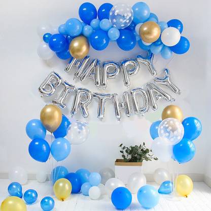 CherishX.com Solid Blue Birthday Balloons for Decoration – Pack of 67 Pcs – Happy Birthday Foil, Chrome, Confetti, Pastel & Metallic Balloons - 1st, 10th, 18th, 21st, 25th, 30th, 40th, 50th Birthday Balloon