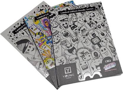 Young Indian Revolution YIR Handcrafted Doodle Design Notebook A4 Notebook Single Line Ruled 244 Pages