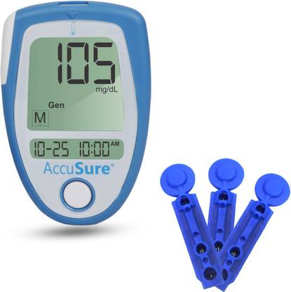 AccuSure Blue Blood Glucose Meter Contains Free 25 Strips And 10 Lancet Comes With 100 Extra Lancet Glucometer