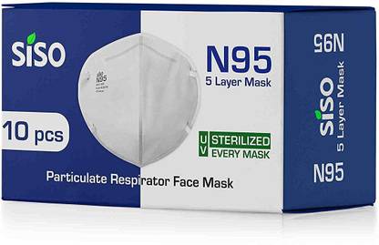 SISO N95 5 Layer Face Mask FFP2 (Pack of 10) - ISI Mark/BIS Certified Reusable