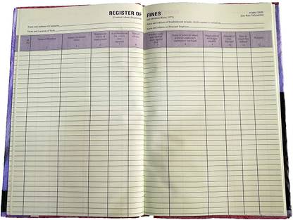 LRS Register of Fines Central Form XXI Rule 78 (1) (a) Account Book Under Contract Labour Law and Rules 1-Part Register