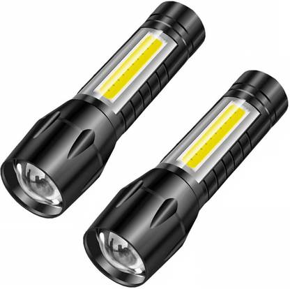 NHP TRADERS Flashlight with COB Light Mini Waterproof Portable LED XPE COB Flashlight USB Rechargeable 3 Modes Pen Clip Light Flashlight with Hanging Rope Torch (Black : Rechargeable) (Pack Of 2) Torch