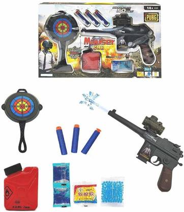 Richuzers PUBG 3 in 1 Mauser C96 Gun Toy Set with 1000+ Crystal Water, BB Soft Bullet Balls & 3 Soft Foam Bullets with Target Pen Shooting Role Play Game for Kids Guns & Darts