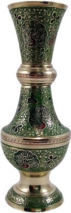 DECKORISH Brass Green Flower vase Arbi pattern 30 cm Brass Vase