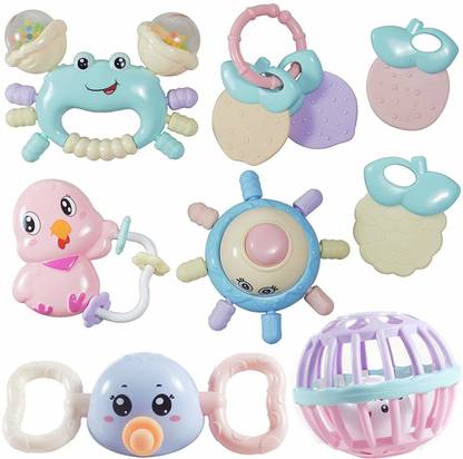GOODNESS INTERNATIONAL Colourful Silicon Non Toxic BPA-Free Rattles and Teether for Babies Set of 6 Attractive Rattle for New Born for Babies, Toddlers, Infants & Children Multicolour Set of 8/Attractive baby Rattles Teethers Set For Newborn/Baby Toys/Kids Toys/toy for new born Baby Rattle