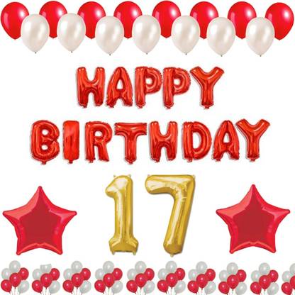Perfect Party Solid 17th Happy Birthday Balloons Decoration Items 55 Pcs Set for Boys Girls Kids Balloon