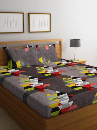 Fashion String 144 TC Microfiber Double Geometric Flat Bedsheet