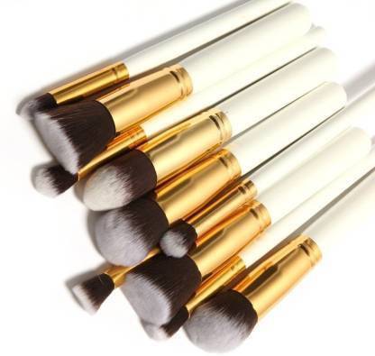 Crazy girl 10pcs White/Silver Synthetic Hair Wooden Handle Makeup Brush (Pack of 10)