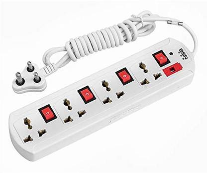 Ratehalf 4 Socket with 4 Individual Switch Spike Guard Power Strip with Individual Switch Extension Cord Board Box with Surge Protector (White, 2 m Cable) 4  Socket Extension Boards
