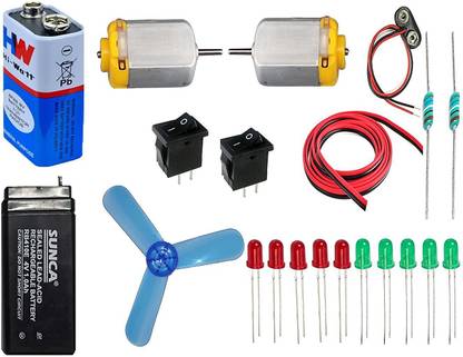 TRUSTECH 9v battery,4 v battery, DC toy motor, fan blade ,Led etc .Science kit for school projects Educational Electronic Hobby Kit