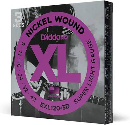 D'ADDARIO Electric EXL120-3D Nickel Wound Electric Guitar Strings, Super Light, 9-42, 3 Sets Guitar String