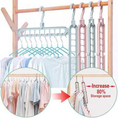 AZEE Adjustable Clothes Hanger Magic Rotating Anti-Slip Space Saver Hanger Plastic Dress Pack of 4 Hangers For  Dress