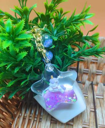 Tera13 unicorn star water glitter keyring Key Chain