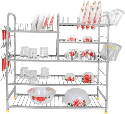 FILIPCART Dish Drainer Kitchen Rack Steel 5 Layer 30X30 inch Wall Mount Modern Kitchen Utensils Dish Rack Stainless Steel Kitchen Rack Kitchen Storage Rack/Utensils Rack with Plate & Cutlery Stand
