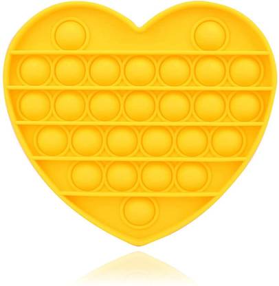 FLICK IN Pop Up It Fidget Toy, Silicone Push Pop Squeeze Anxiety Stress Relief Bubble Popping Sensory Toy, Yellow Heart Shaped Toy Fidgets for Kids Adults, Popper Learning Board Game (1 Piece)