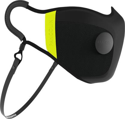 Pangolin Luftmaske with Valves Cotton Face Mask - Unisex Durable & Comfortable Protective Layers Mask with Adjustable Earloop - Reusable, Breathable & Washable Face Mask - (Black & Neon, Small) LU-BLA-S-BLV-NETR Washable Cloth Mask