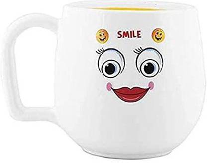U.R.M. Enterprises Melamine Unbreakable Smiley Coffee Tea Cup with Handle ( White) Melamine Coffee Mug