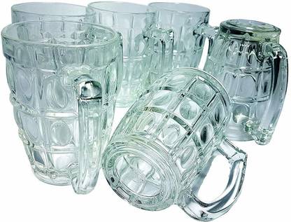 DIKUJI ENTERPRISE Glass Classic Dimpled Beer, Set of 6, Clear Glass Beer Mug