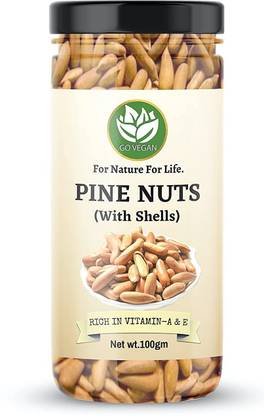 go vegan Pine Nuts Inshell - 100gm | Chilgoza With Shell Dry Fruit, Pine Seeds Jambo Size [Jar Pack] Pine Nuts
