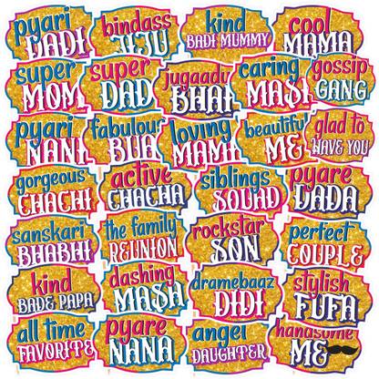 SYGA Family Photo Booth All Occasion Function Party Props Indian Baby Shower Festival Props for Family Wedding/Anniversary/ Haldi/ Reception/ Birthday Party/ Reunion/ Get-Together/ Sangeet-30Pcs Photo Booth Board