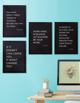 Photo Frames of Inspirational Thoughts and Motivational Quotes by M. Jordan, Bill Cosby & Frank Ocean | Wooden Framed Posters for Wall, Home, Living Room, Office Decor, Gift | 13 x 9.5 Inch | Set of 4 Paper Print