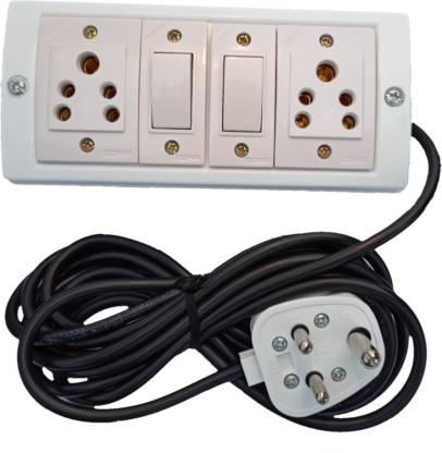 UKV Extension switch board with 2 cona sockets, 2 cona switchs - 5 Mtr Long wire 2  Socket Extension Boards