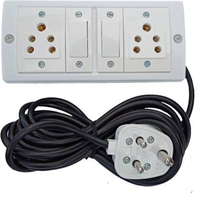 UKV Extension switch board with 2 sockets 2 switchs - 4 Mtr Long wire 2  Socket Extension Boards