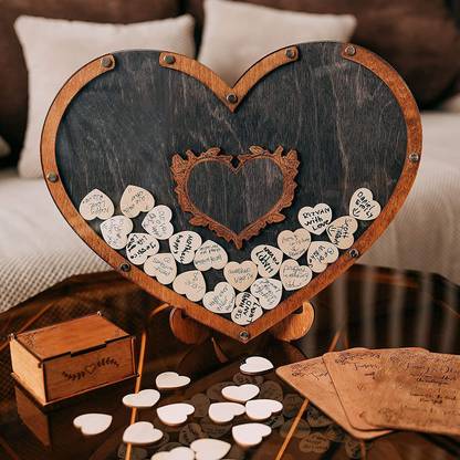 Vakhar VAKHAR Wedding Guest Book Alternative with Stand, Personalized Heart-shaped Wooden Wedding Sign Book Come, Wooden Heart Storage Box and Guest Signature Guidelines for Rustic Wedding Gift Decorative Showpiece  -  45 cm