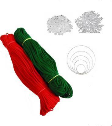 CHL Macrame Craft material Set of 4 ITEMS KIT( 50 M EACH CORDS,100 BEADS,100 BELLS,5 RINGS)