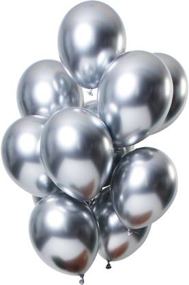 houseparty Solid Silver Chrome Balloons 10 Inch Latex Balloon with Shiny Surface for Party Balloon